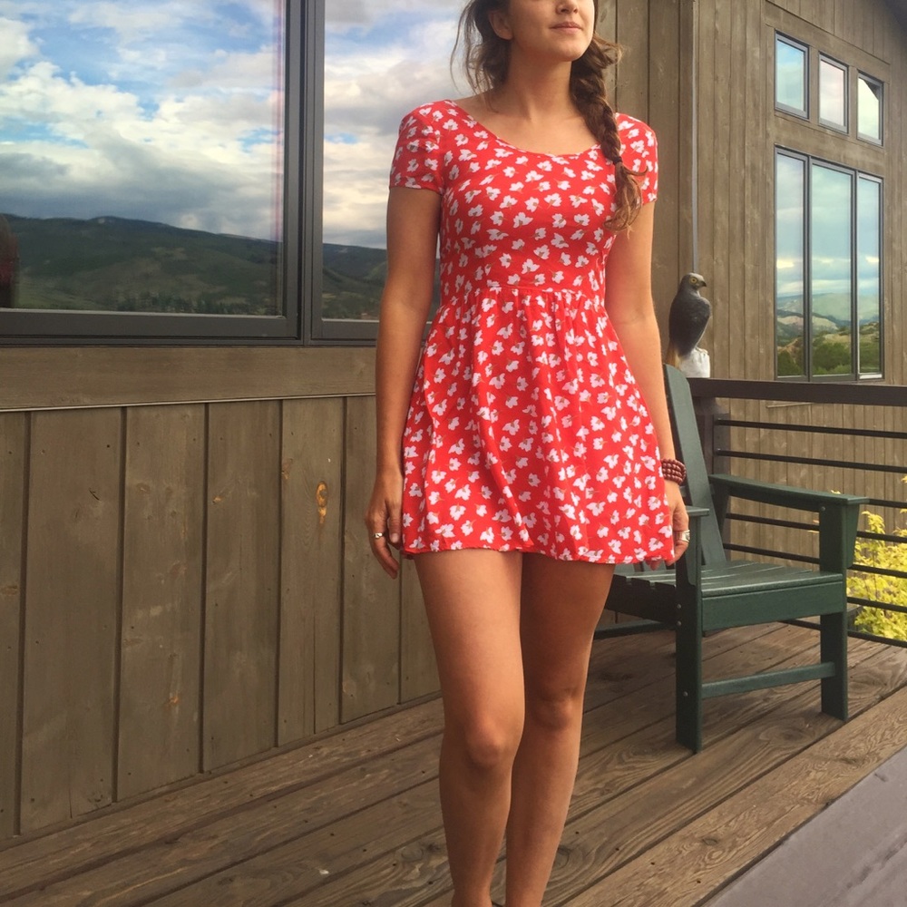 Ked's Red Floral Sundress with cutout back