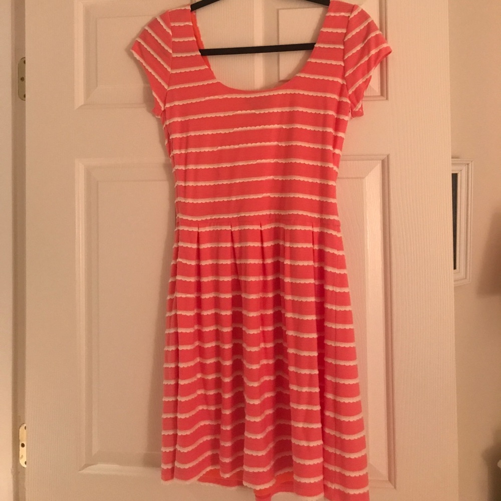 Aqua pink and white striped dress