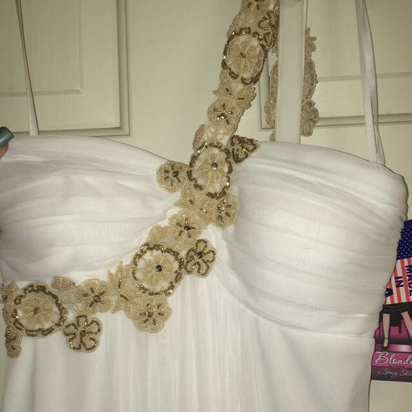 NWT White Beaded Prom Dress - Picture 1 of 4
