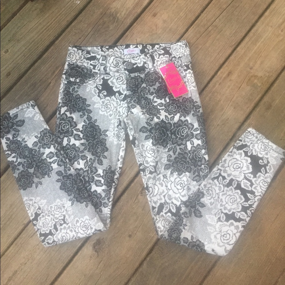 Cute grey/black and white floral jeans