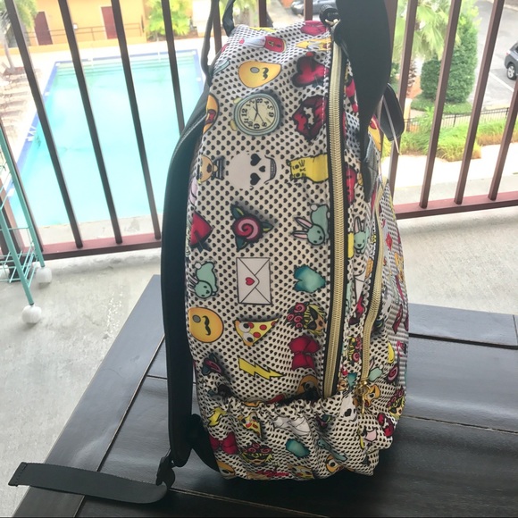 Betsey Johnson Emoji Dot Skull Top Handle Backpack - Picture 3 of 8