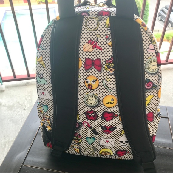 Betsey Johnson Emoji Dot Skull Top Handle Backpack - Picture 4 of 8