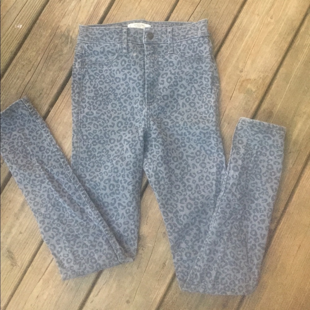 Abercrombie and Fitch cheetah print grey jeans