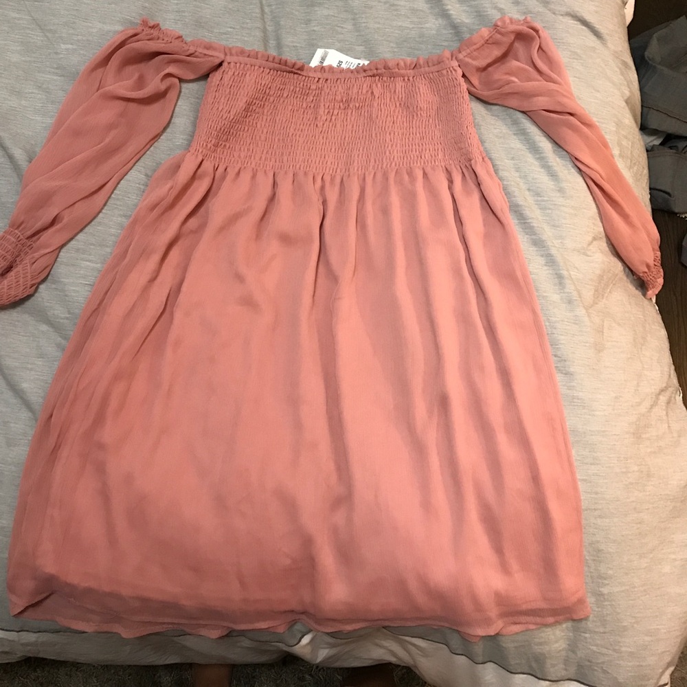 Sheer sleeve, Off Shoulder Blush Dress