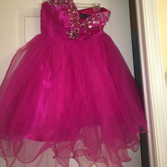 Pink Beaded Strapless Dress - Picture 2 of 6