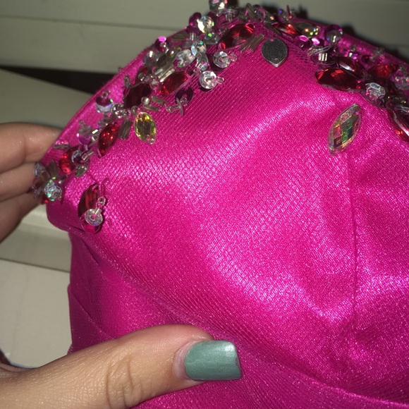 Pink Beaded Strapless Dress - Picture 4 of 6