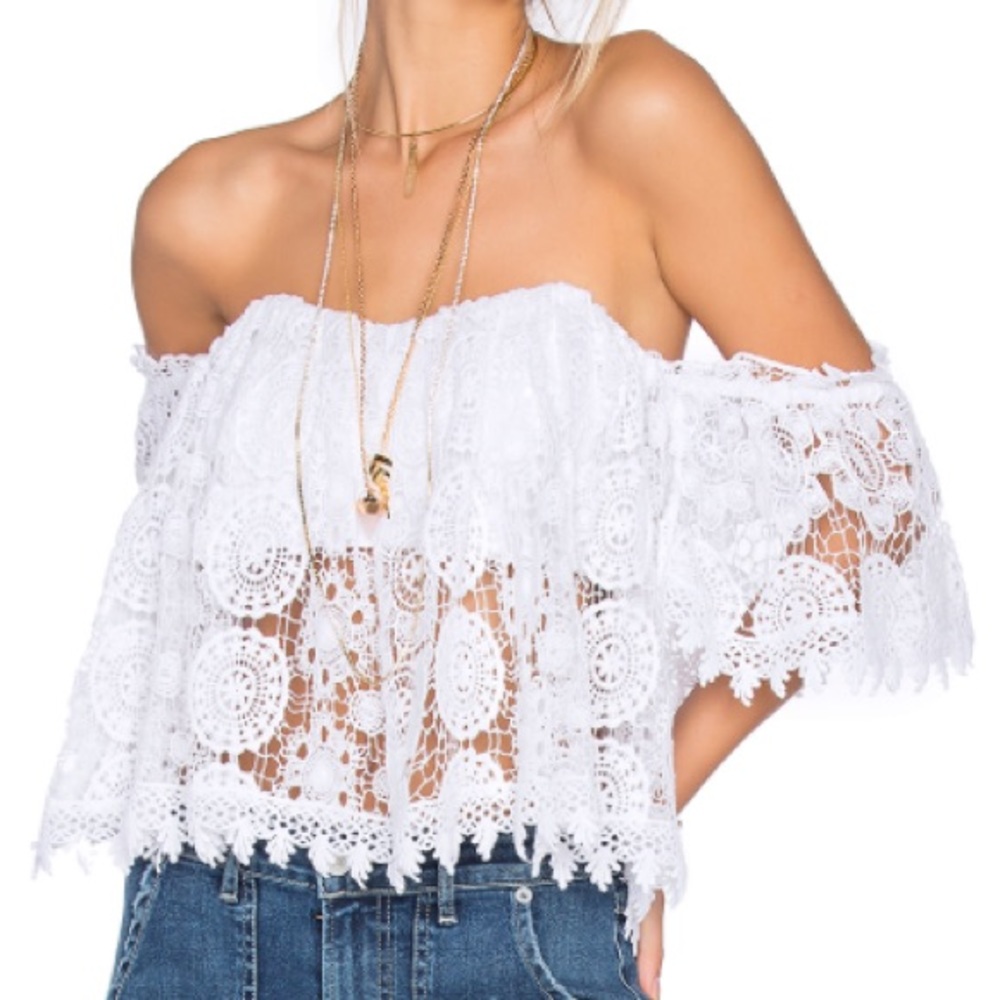 Tularosa Amelia off the shoulder white crop top