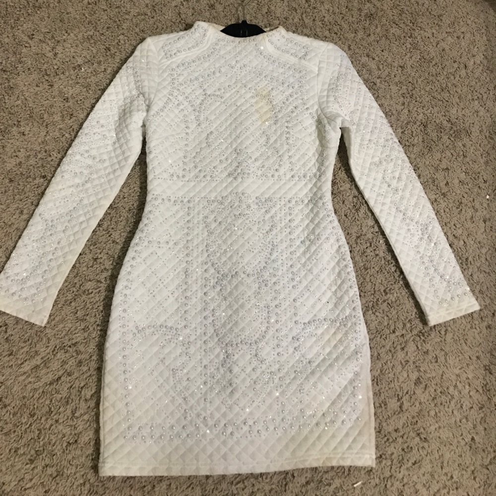 Quilted White Beaded Dress