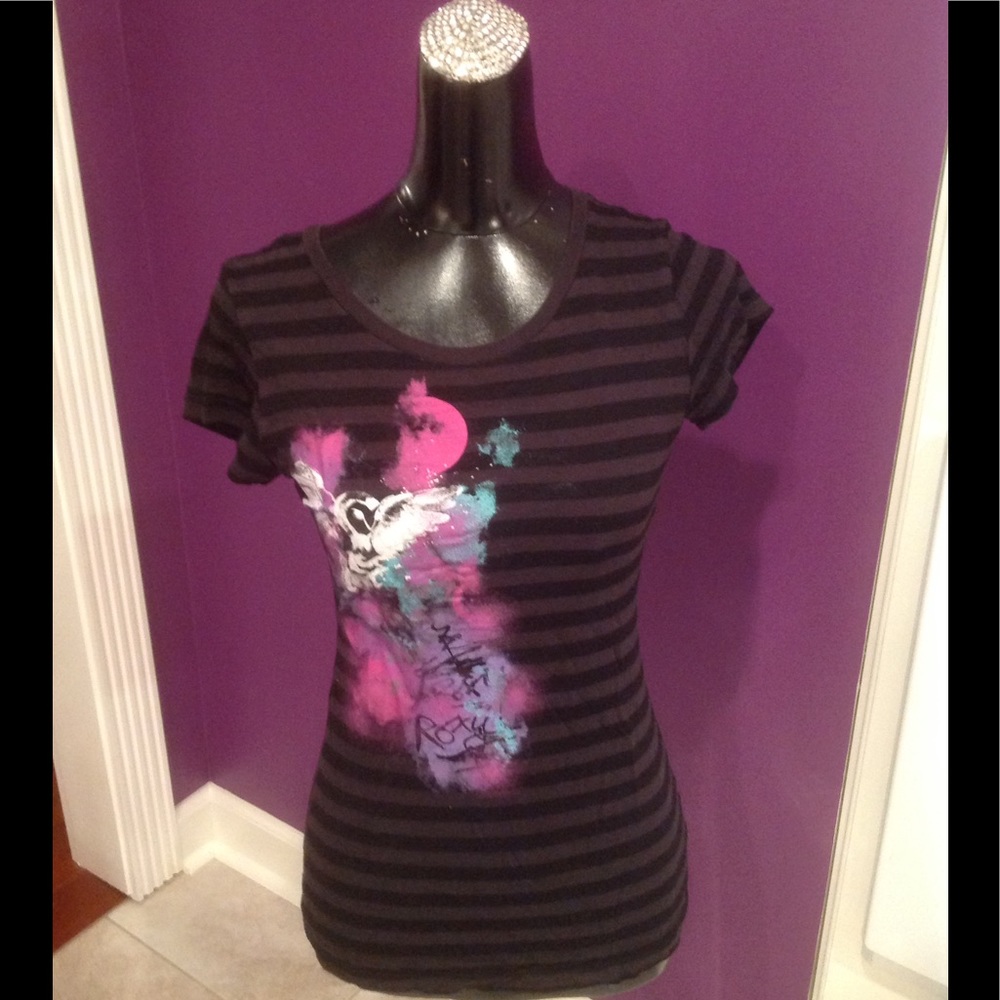 Roxy black striped shirt medium