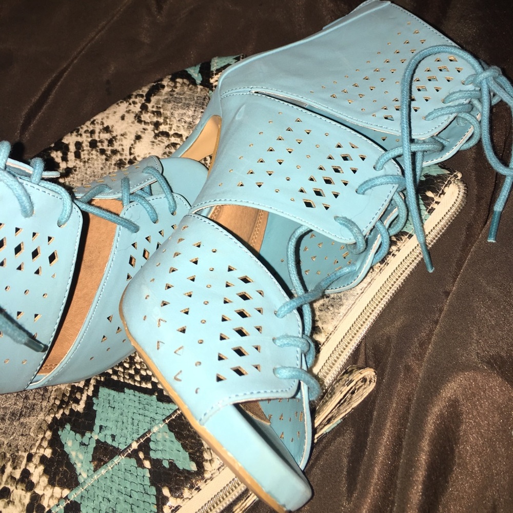 Sky Blue or Turquoise Lace Up Heels with Eyelets.