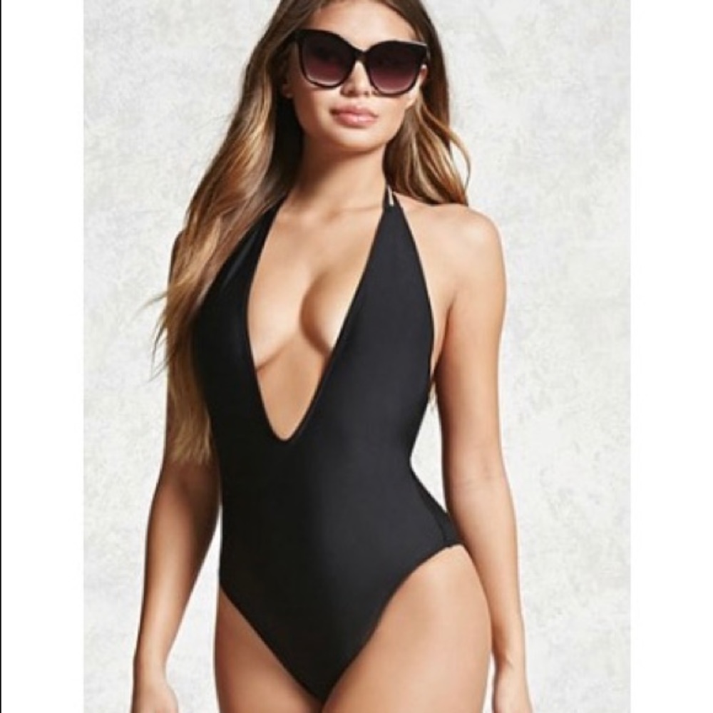 Halter plunge one piece swimsuit