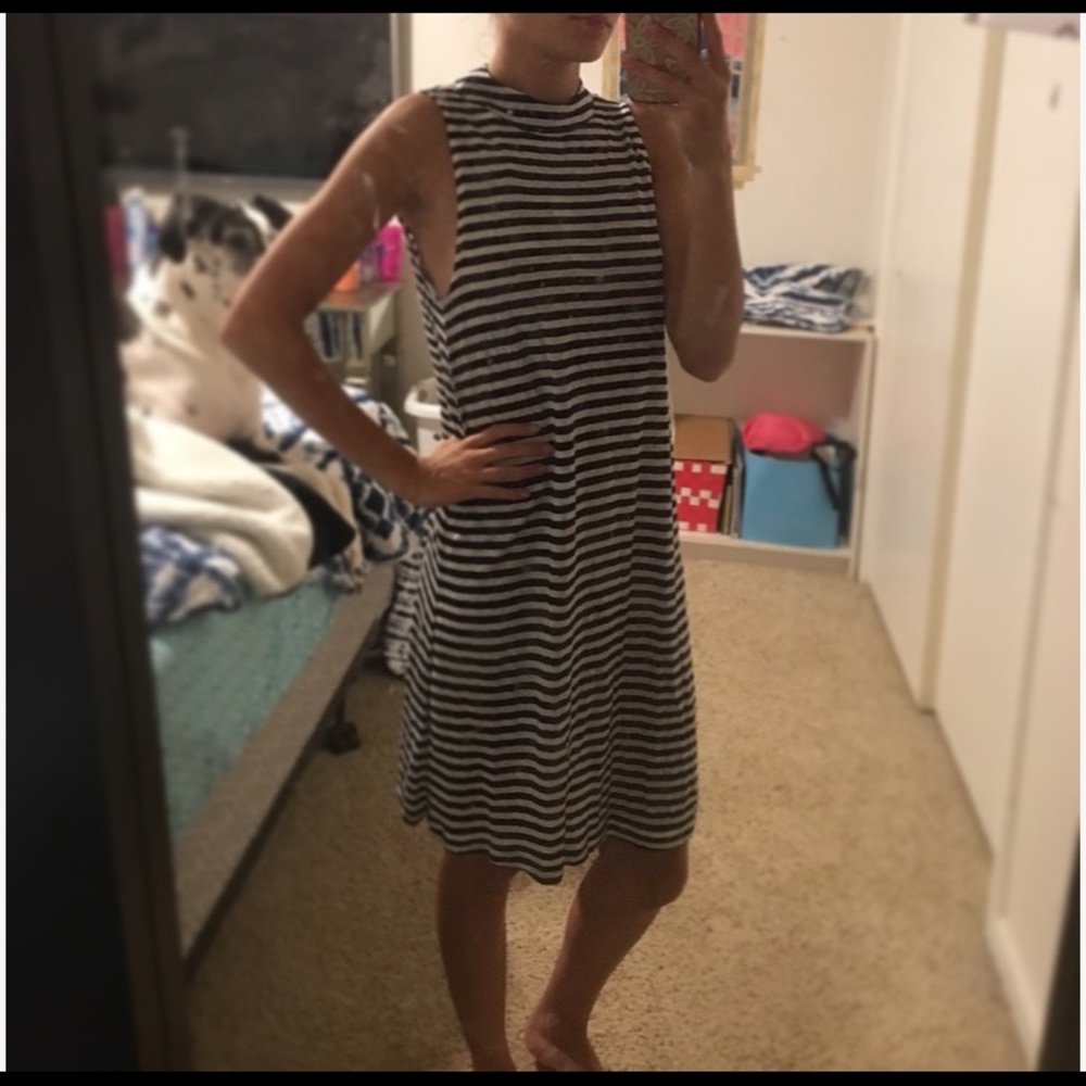 Striped high neck swing dress