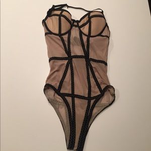 Beige and black, sheer Bodysuit