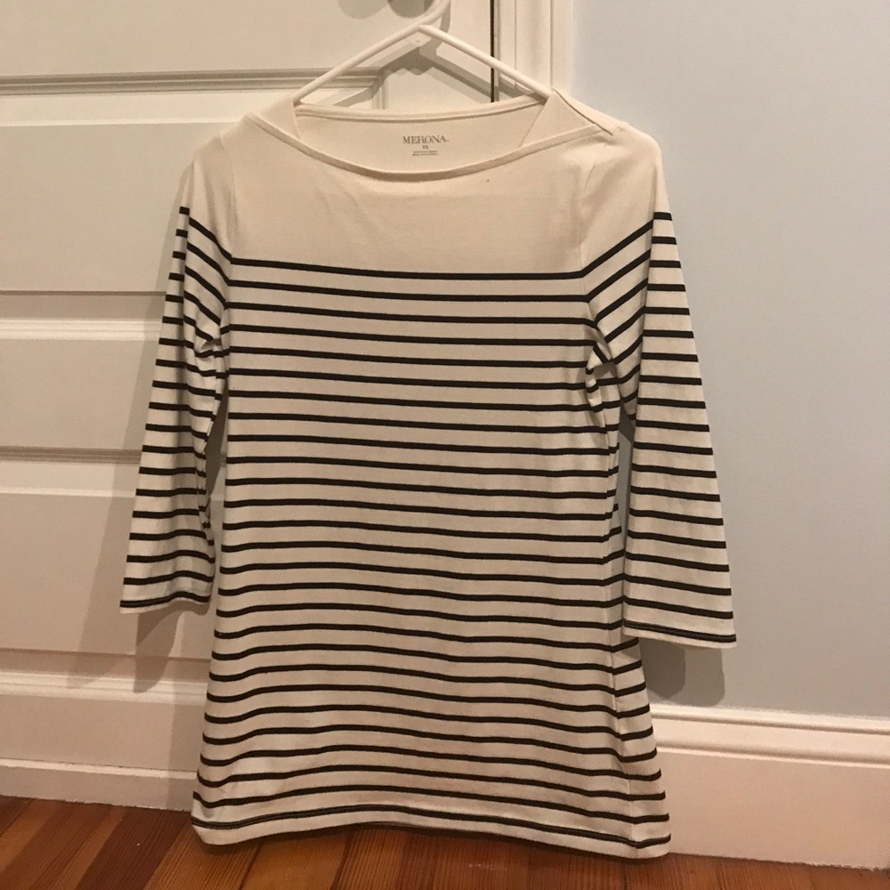 Nwt- cream and black striped 3/4 sleeve tee