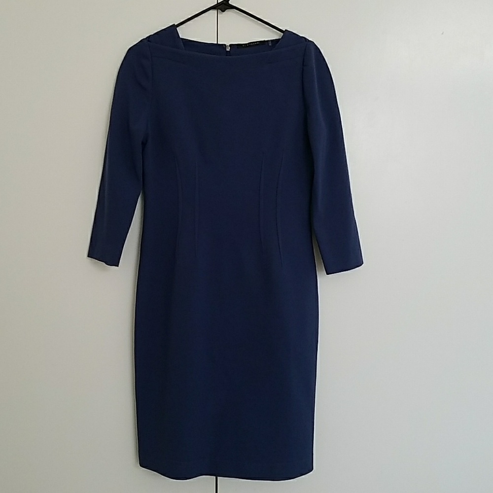 Slate blue Elie Tahari sheath dress.