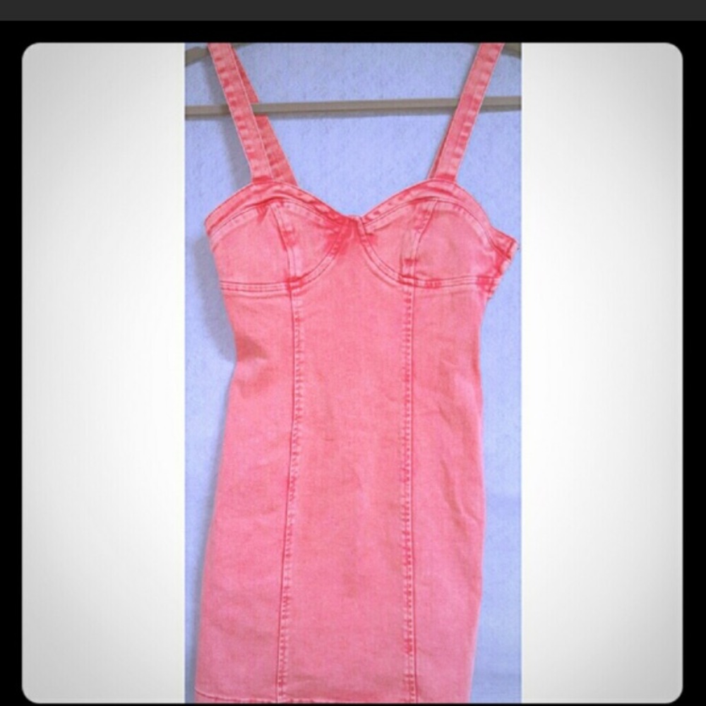 Coral orange acid wash denim mini bodycon