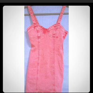 Coral orange acid wash denim mini bodycon