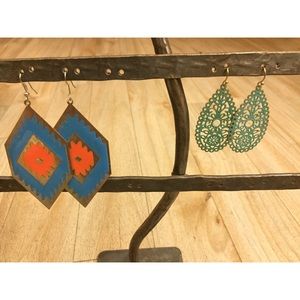 Blue/Orange / Blue/Gold Dangly Earrings