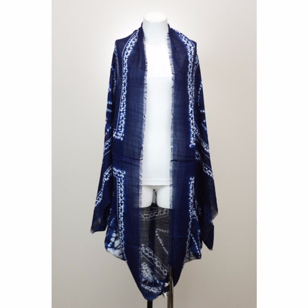 New Tribal Flower Tie Dye Cover Blue Beach Kimono - Picture 2 of 3