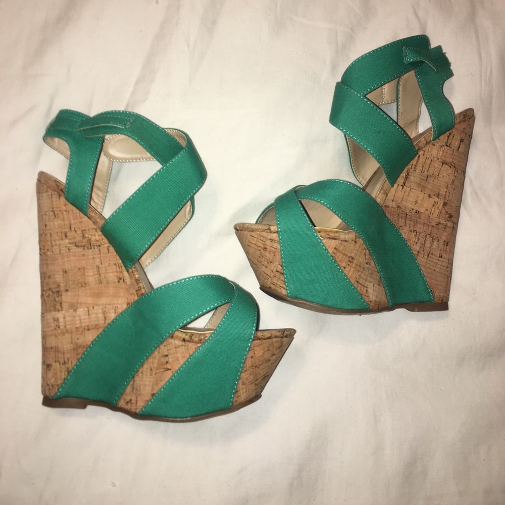 JustFab teal wedges