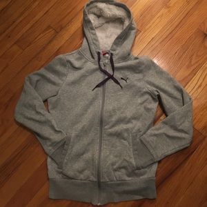 Grey Puma Hooded Zip Up Sweatshirt Small
