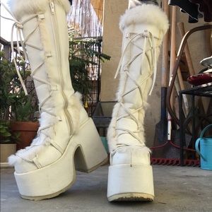 Demonia white leather gogo boots