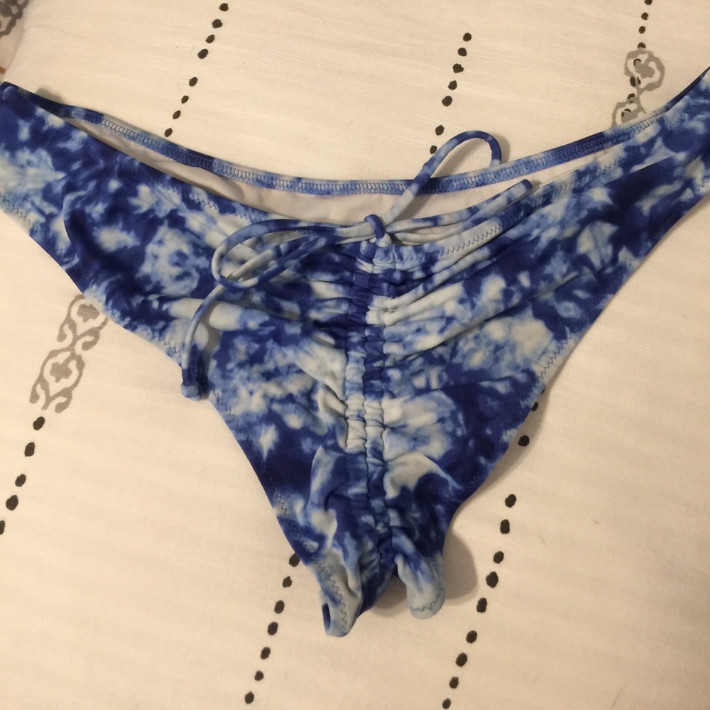 Blue tie dye cheekie bathing suit bottoms