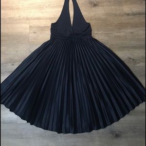 Max & Cleo navy silk pleated halter dress