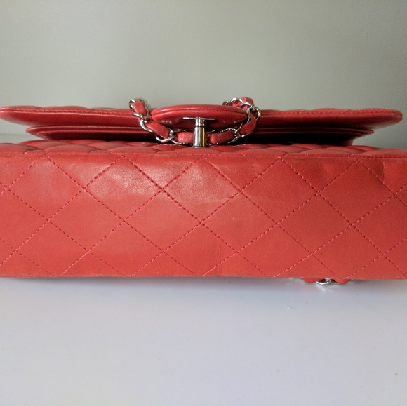 SOLD! Lambskin Lipstick Red Chanel Double Flap - Picture 5 of 7
