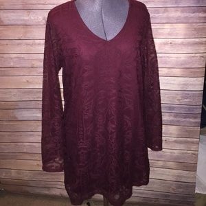 Burgundy or wine lace bell sleeved dress