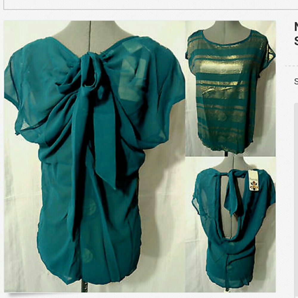 AVAILABLE Open Bow Back Top SM Teal Gold Chiffon Adjustable! Flowy summer cover