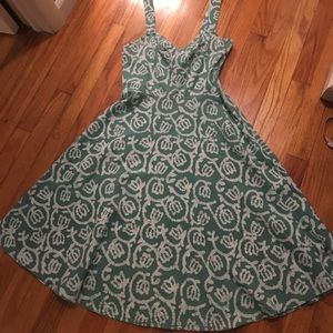 Tocca Size 6 Green And White Linen Dress