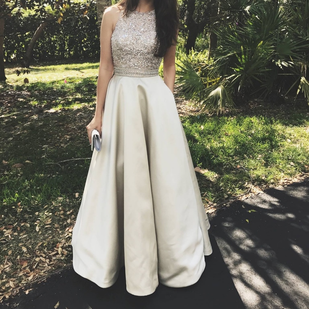 Halter sequin champagne Prom/homecoming gown