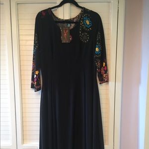 Midi black boho dress with fun pattern