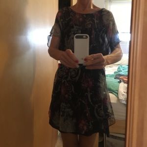 Black floral sheer dress with black slip