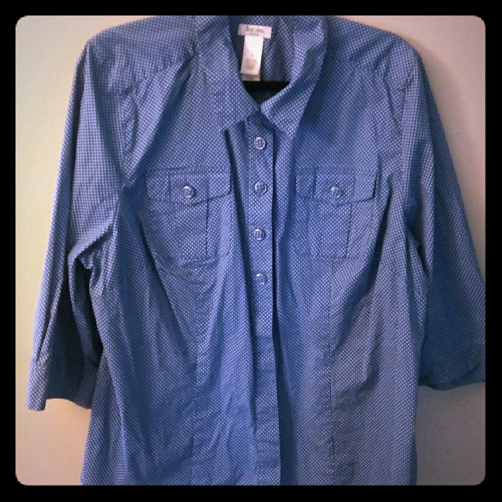 Women's Blue/White Polka Dot Button Down Shirt