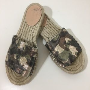 J. Crew Metallic Camo Espadrille Slides. Size 6.