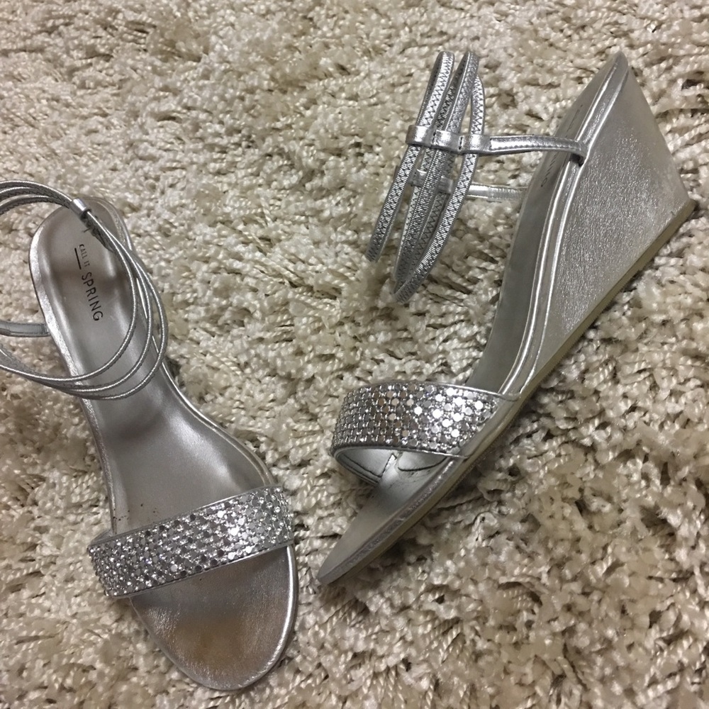SILVER BEDAZZLED WEDGES