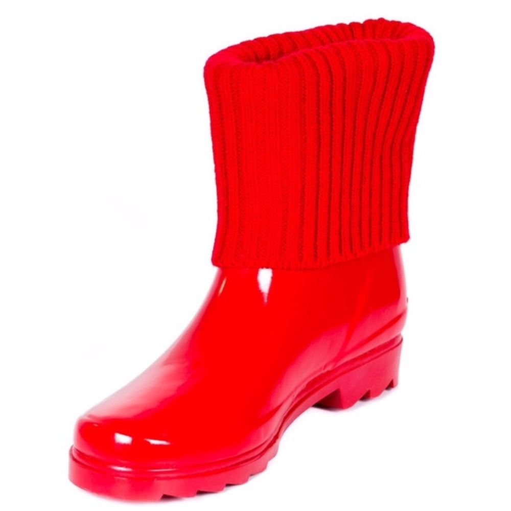 Women's  Ankle Rubber Rain Boots Wellies with Sock Cuff - Picture 2 of 4