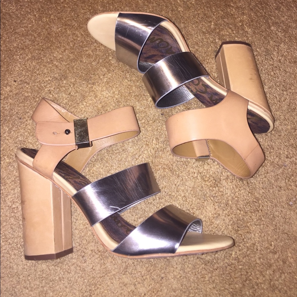 Silver and Nude block heel Sandals
