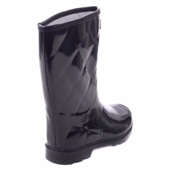 Women 11'' Rubber Rain Boots Black Wellies, Quilted , Black - Picture 2 of 3