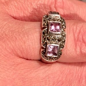 Sterling amethyst marcasite ring size 7