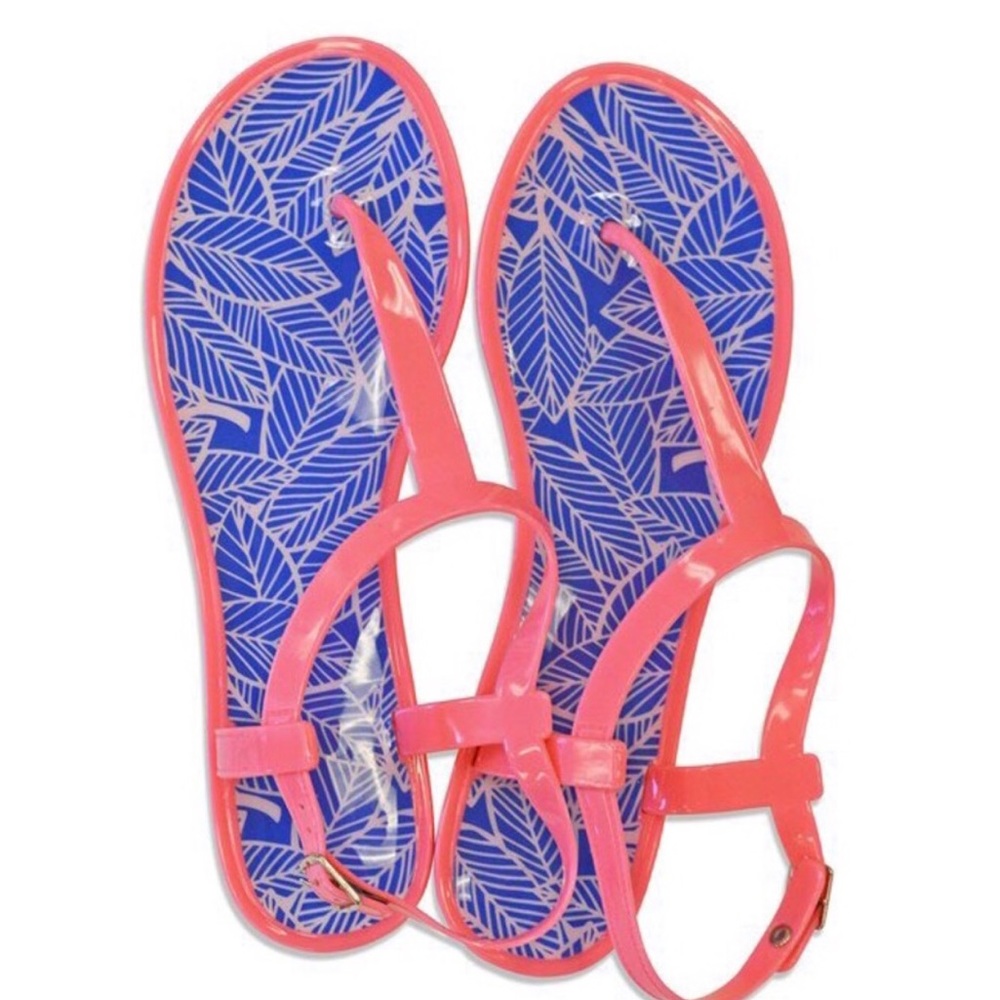 NEW " T-Strap Jelly Sandals w/ banana leaf print