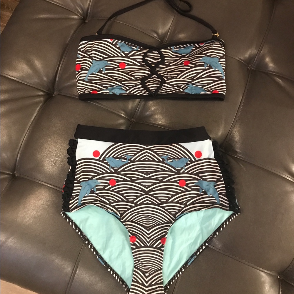 Modcloth high waisted dolphin print swimsuit