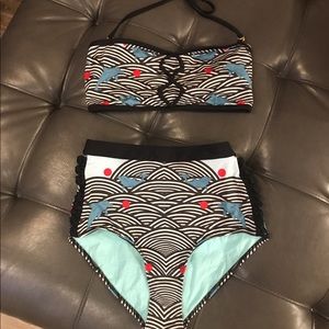 Modcloth high waisted dolphin print swimsuit