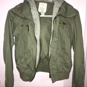 FULL TILT: navy green jacket with grey hood