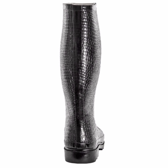 Women's 14" Black Croco Rubber Rain Boots, Wellies - Picture 3 of 4
