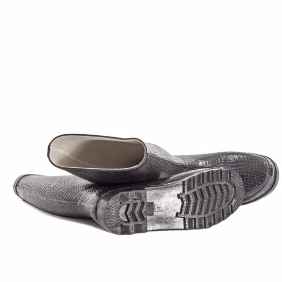 Women's 14" Black Croco Rubber Rain Boots, Wellies - Picture 4 of 4