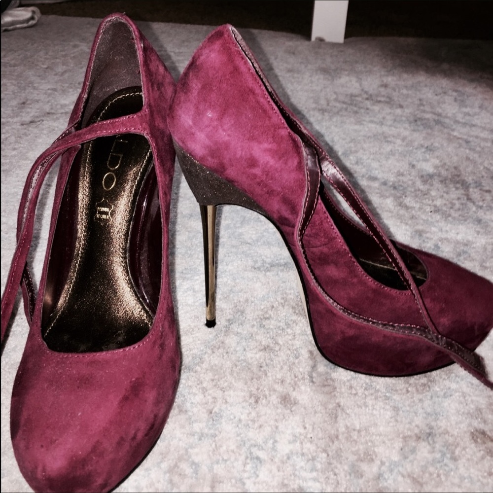 ALDO SUEDE OXBLOOD STILETTOS