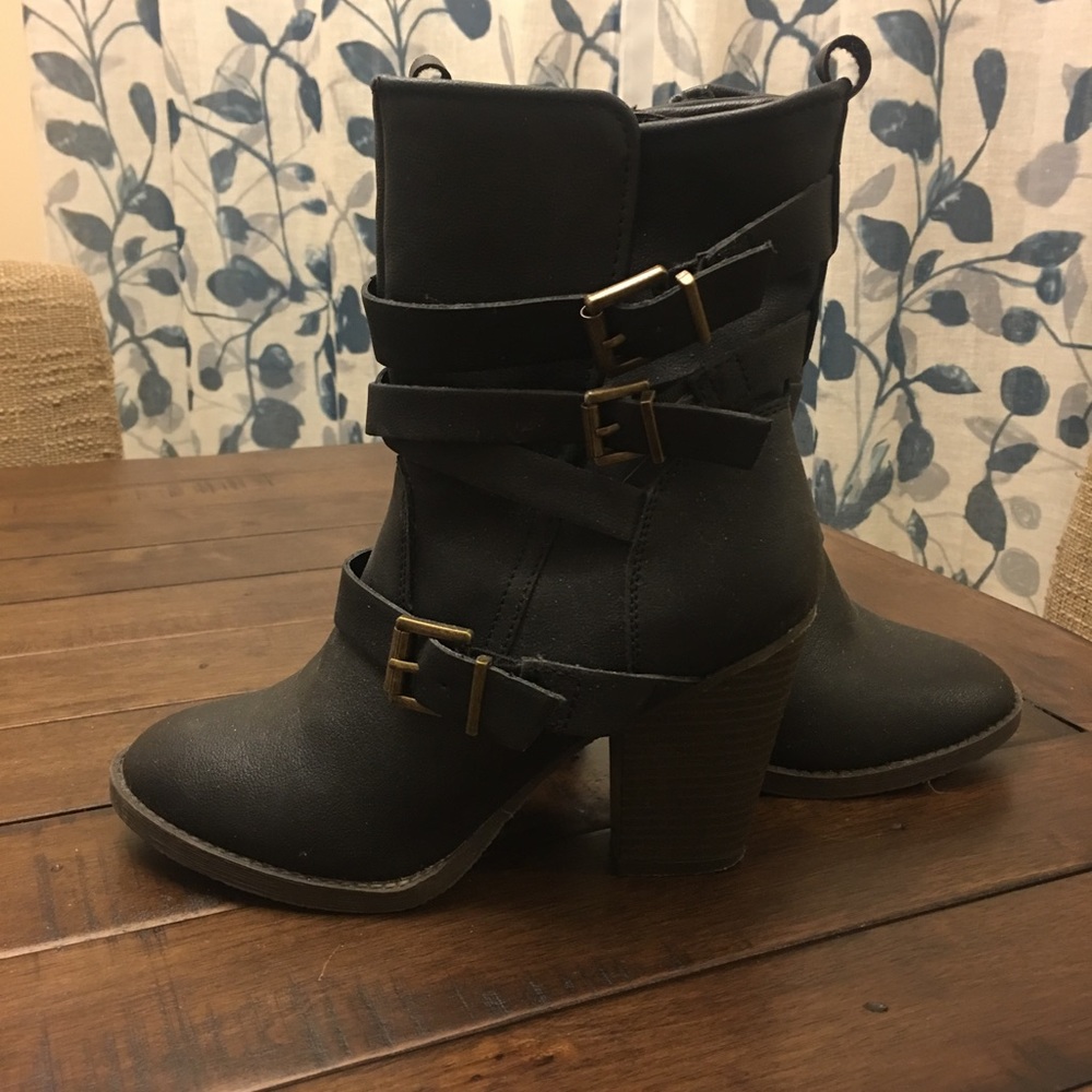 Black mid calf boots